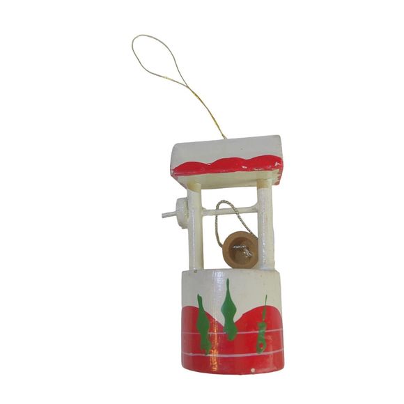 Vintage Red White Christmas Wood‎ Wishing Well & Bucket 3.5" x 2" Tree Ornament - Picture 8 of 11